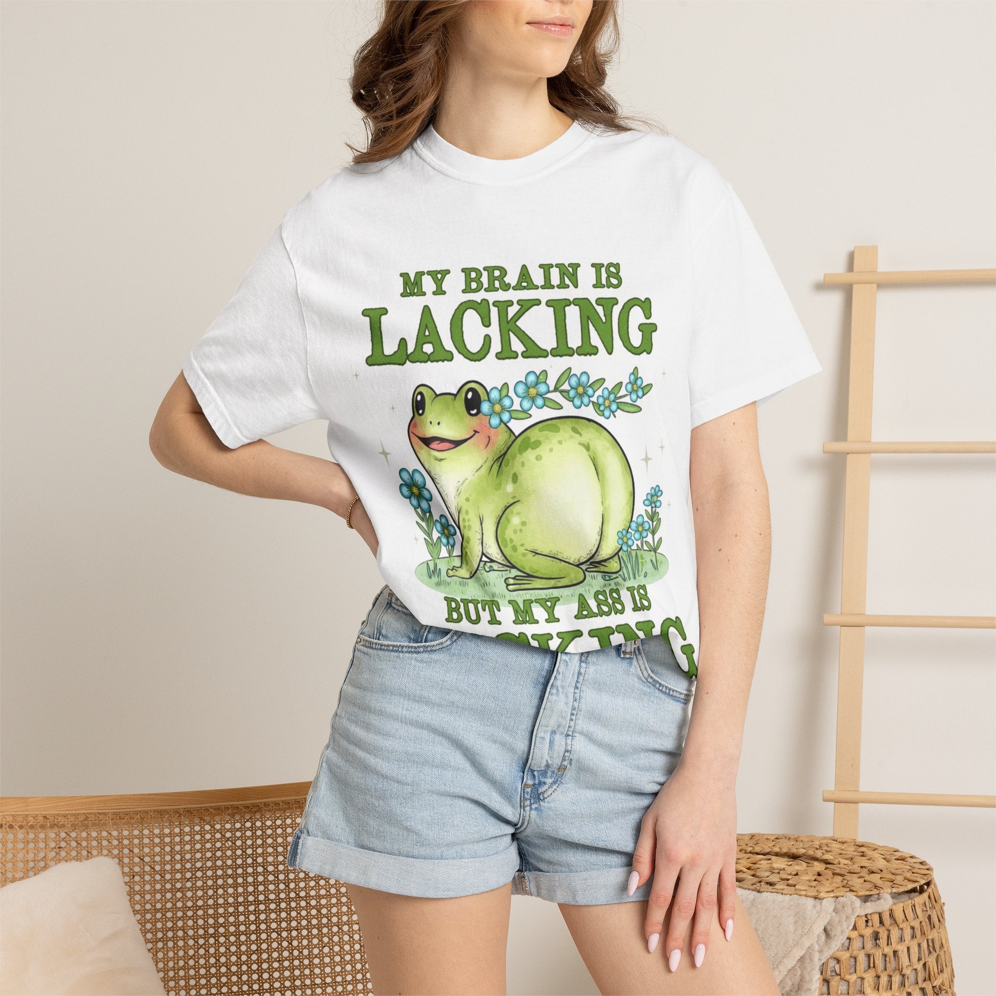 Funny Frog T-Shirt — "My Brain Is Lacking But My Ass Is Packing" Graphic Tee