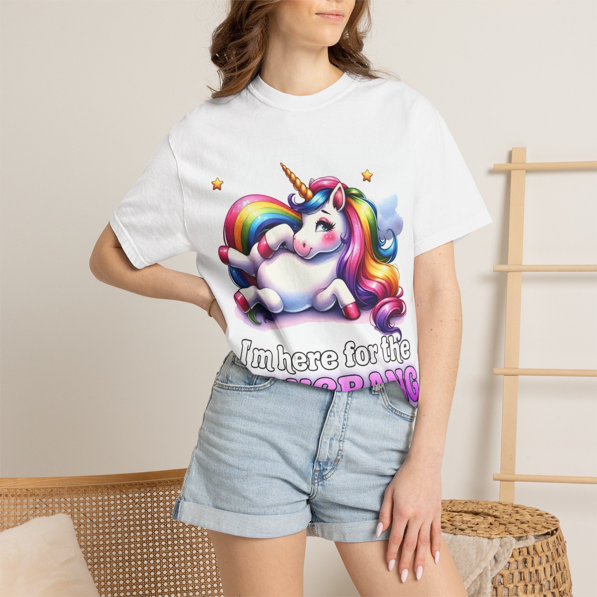 Unicorn Graphic T-Shirt — "I'm Here for the Gangbang" Novelty Tee
