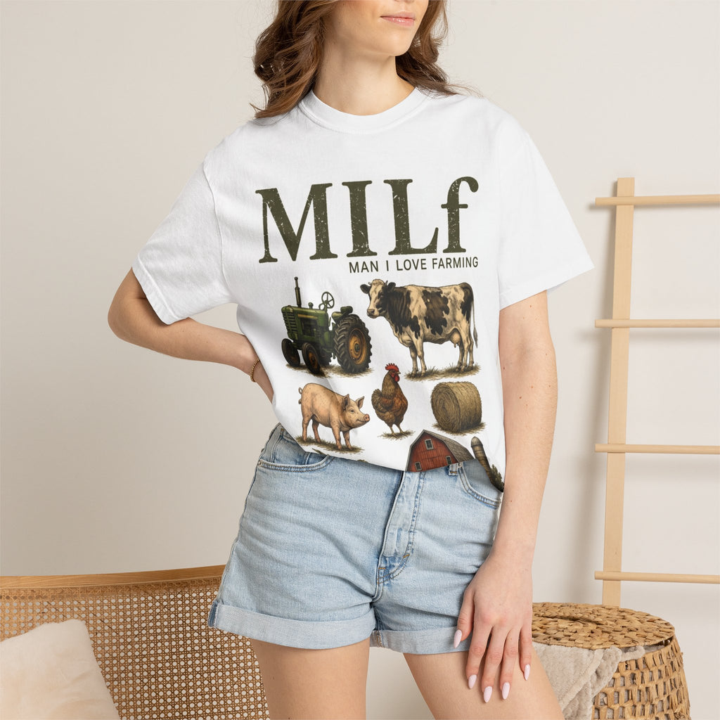 T-Shirt — MILF (Man I Love Farming) Vintage Farm Animals & Tractor Graphic