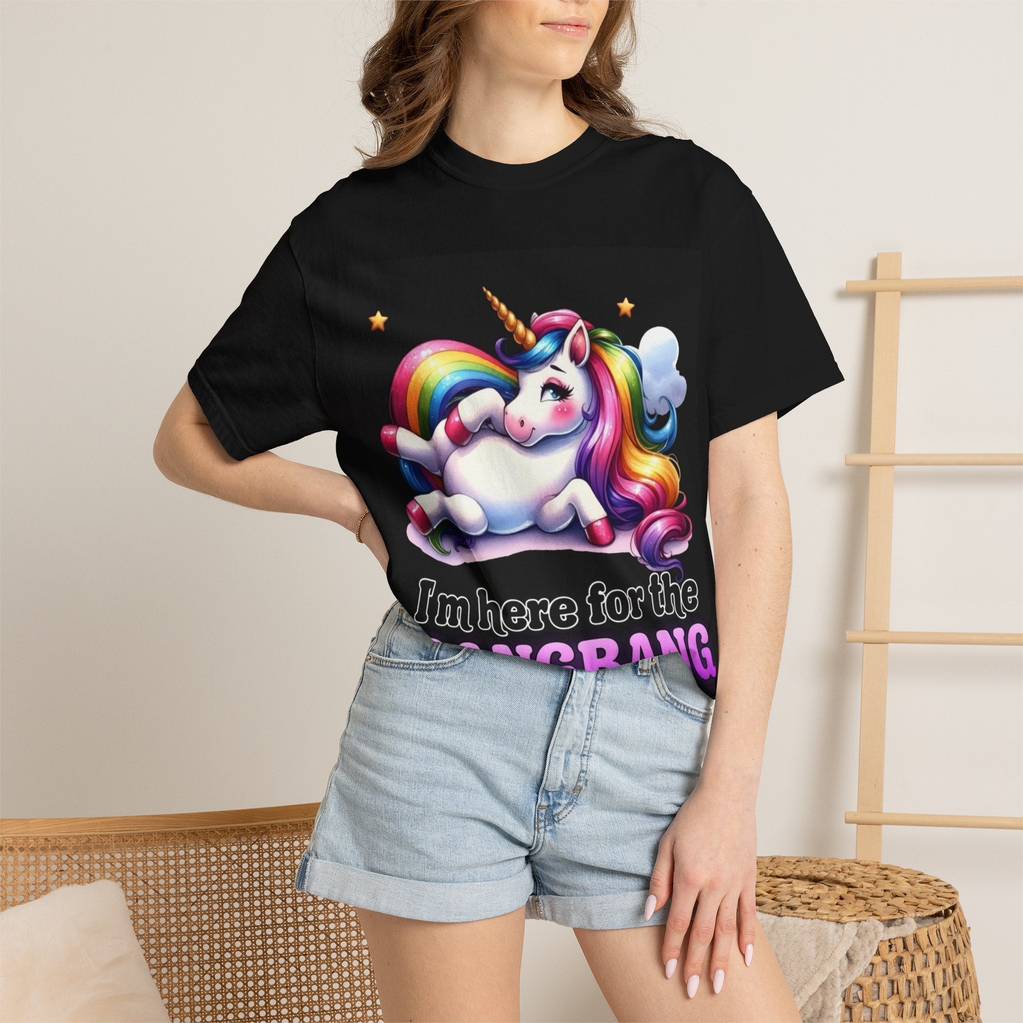 Graphic T-Shirt — "I'm Here for the Gangbang" Funny Rainbow Unicorn Tee