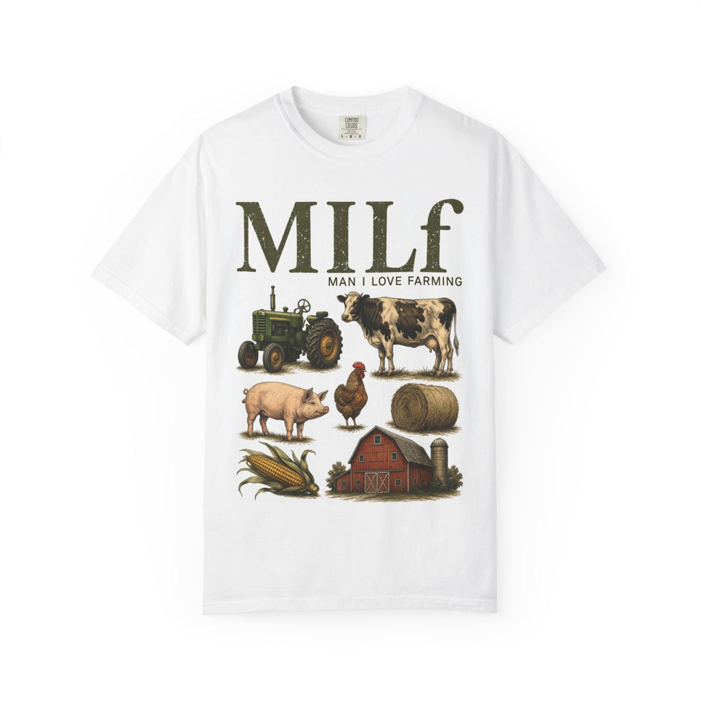 T-Shirt — MILF (Man I Love Farming) Vintage Farm Animals & Tractor Graphic